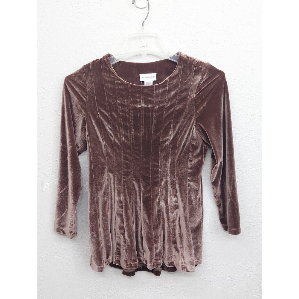Soft Surroundings Top‎ Women Petite XS Bella Rosa Mauve Brown Velour Velvet Boho